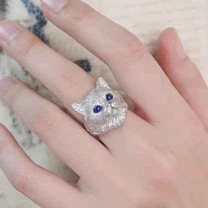 Blue Zircon Cat Ring, Adjustable - Just Cats - Gifts for Cat Lovers