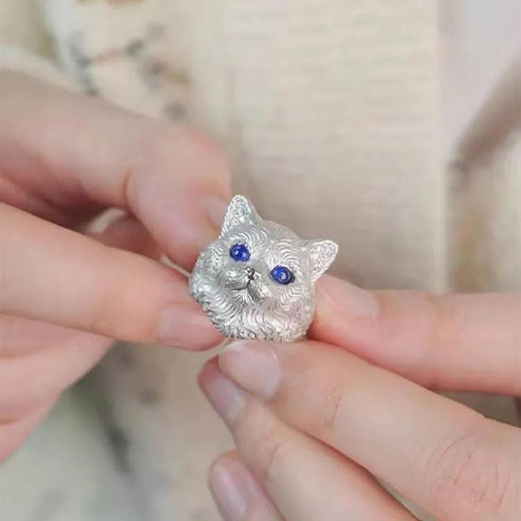 Blue Zircon Cat Ring, Adjustable - Just Cats - Gifts for Cat Lovers