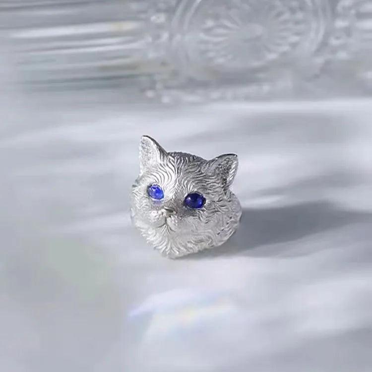 Blue Zircon Cat Ring, Adjustable - Just Cats - Gifts for Cat Lovers