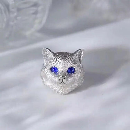 Blue Zircon Cat Ring, Adjustable - Just Cats - Gifts for Cat Lovers