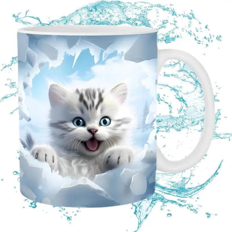 Cartoon 3D Effect Cat Print Mug, 7 Designs - Just Cats - Gifts for Cat Lovers