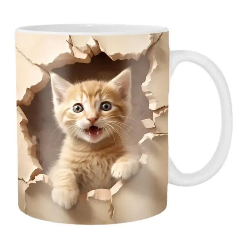 Cartoon 3D Effect Cat Print Mug, 7 Designs - Just Cats - Gifts for Cat Lovers