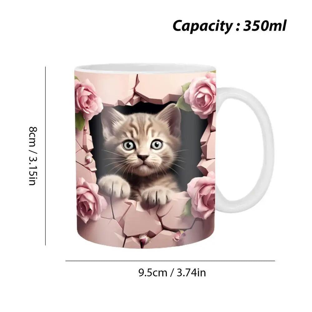 Cartoon 3D Effect Cat Print Mug, 7 Designs - Just Cats - Gifts for Cat Lovers