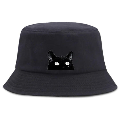 Cartoon Black cat Printed Bucket Hat, 4 Colors - Just Cats - Gifts for Cat Lovers