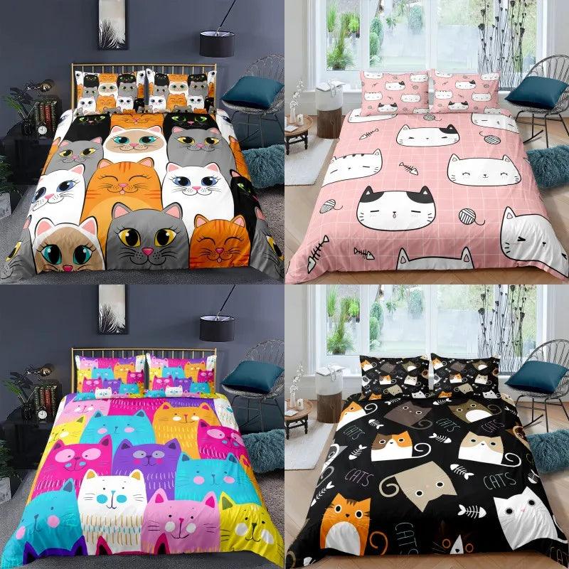 Cartoon Cat Bed Set Covers, 10 Designs - Just Cats - Gifts for Cat Lovers