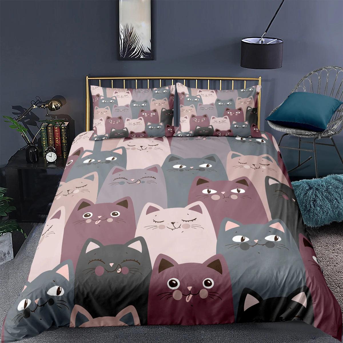 Cartoon Cat Bed Set Covers, 10 Designs - Just Cats - Gifts for Cat Lovers