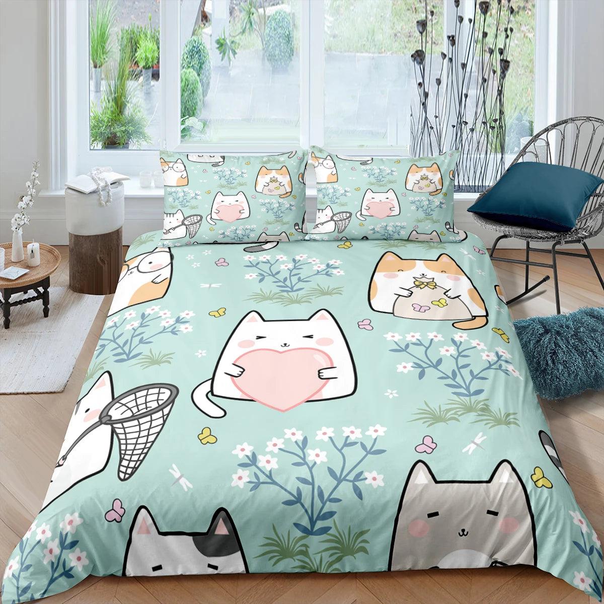 Cartoon Cat Bed Set Covers, 10 Designs - Just Cats - Gifts for Cat Lovers