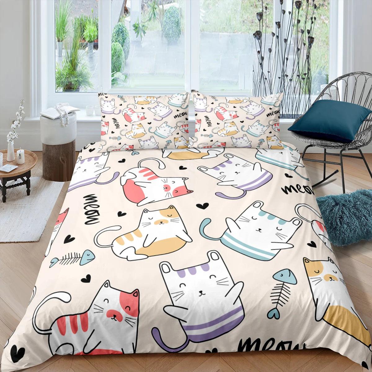 Cartoon Cat Bed Set Covers, 10 Designs - Just Cats - Gifts for Cat Lovers