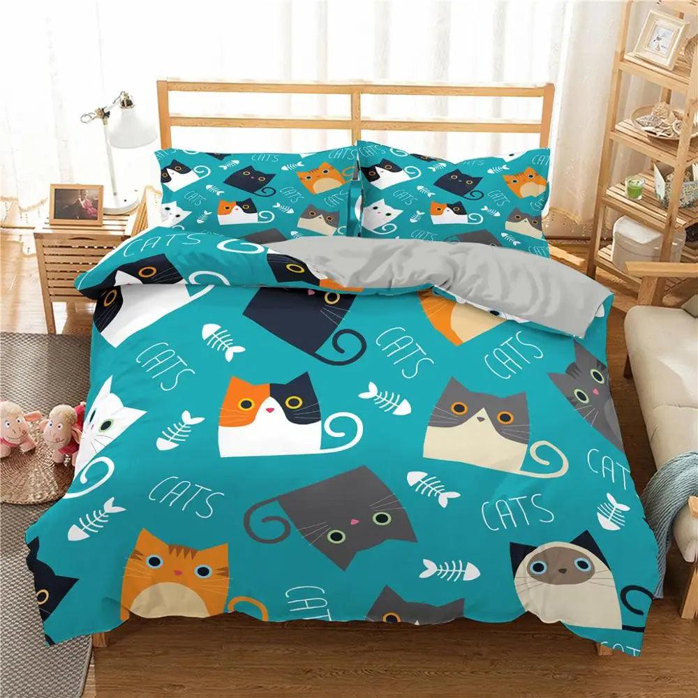 Cartoon Cat Bed Set Covers, 10 Designs - Just Cats - Gifts for Cat Lovers