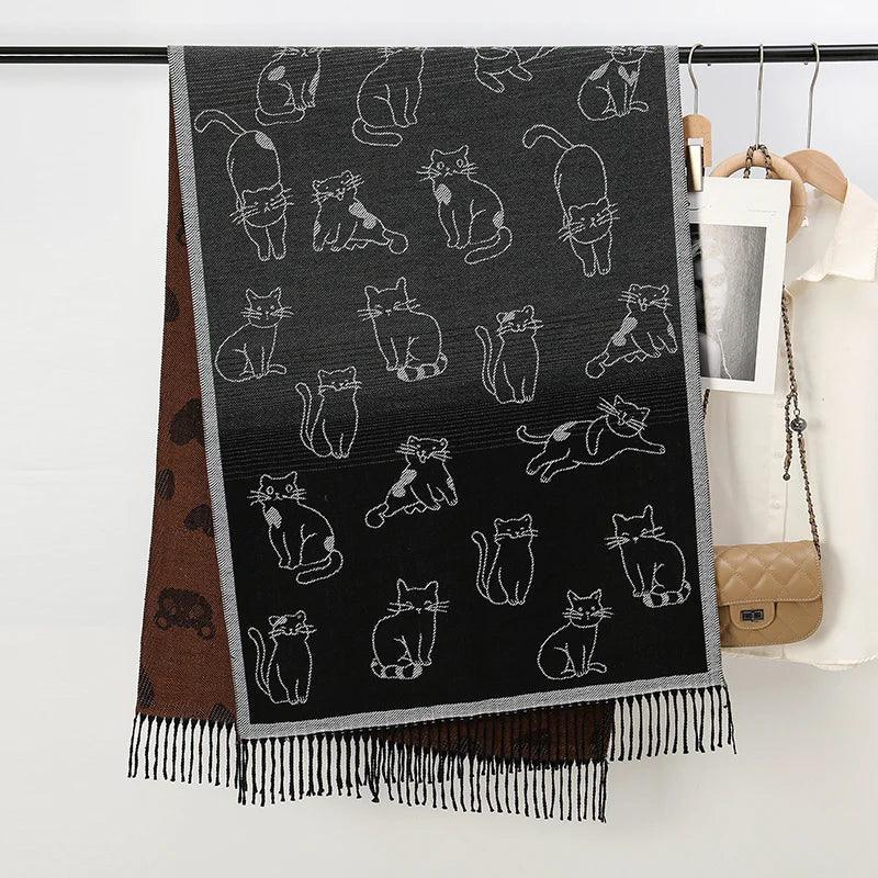 Cartoon Cat Faux Cashmere Print Shawl Scarf - Just Cats - Gifts for Cat Lovers