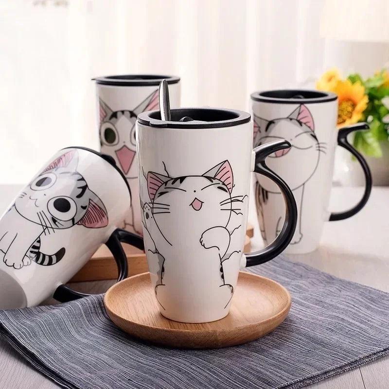 Cartoon Cat Mug with Lid, 4 Designs - Just Cats - Gifts for Cat Lovers