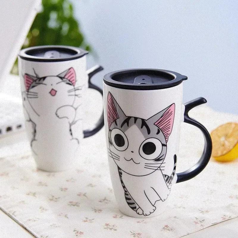 Cartoon Cat Mug with Lid, 4 Designs - Just Cats - Gifts for Cat Lovers