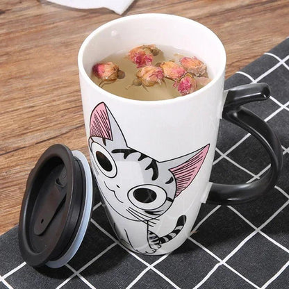 Cartoon Cat Mug with Lid, 4 Designs - Just Cats - Gifts for Cat Lovers