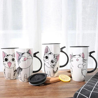 Cartoon Cat Mug with Lid, 4 Designs - Just Cats - Gifts for Cat Lovers