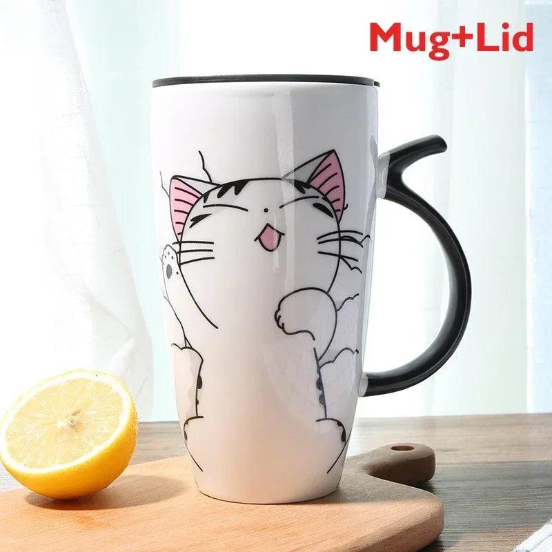 Cartoon Cat Mug with Lid, 4 Designs - Just Cats - Gifts for Cat Lovers