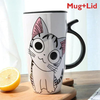 Cartoon Cat Mug with Lid, 4 Designs - Just Cats - Gifts for Cat Lovers