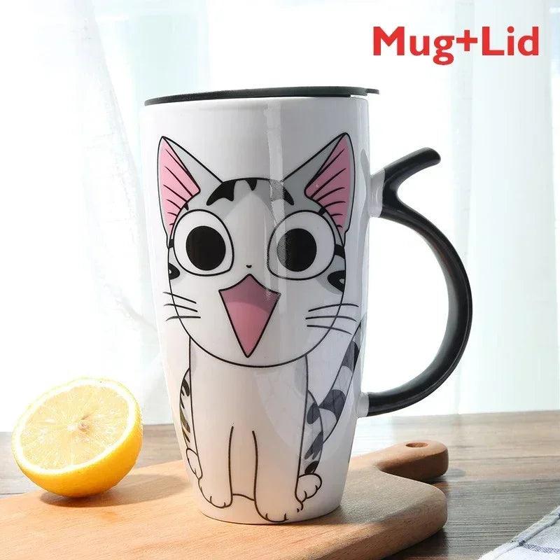 Cartoon Cat Mug with Lid, 4 Designs - Just Cats - Gifts for Cat Lovers