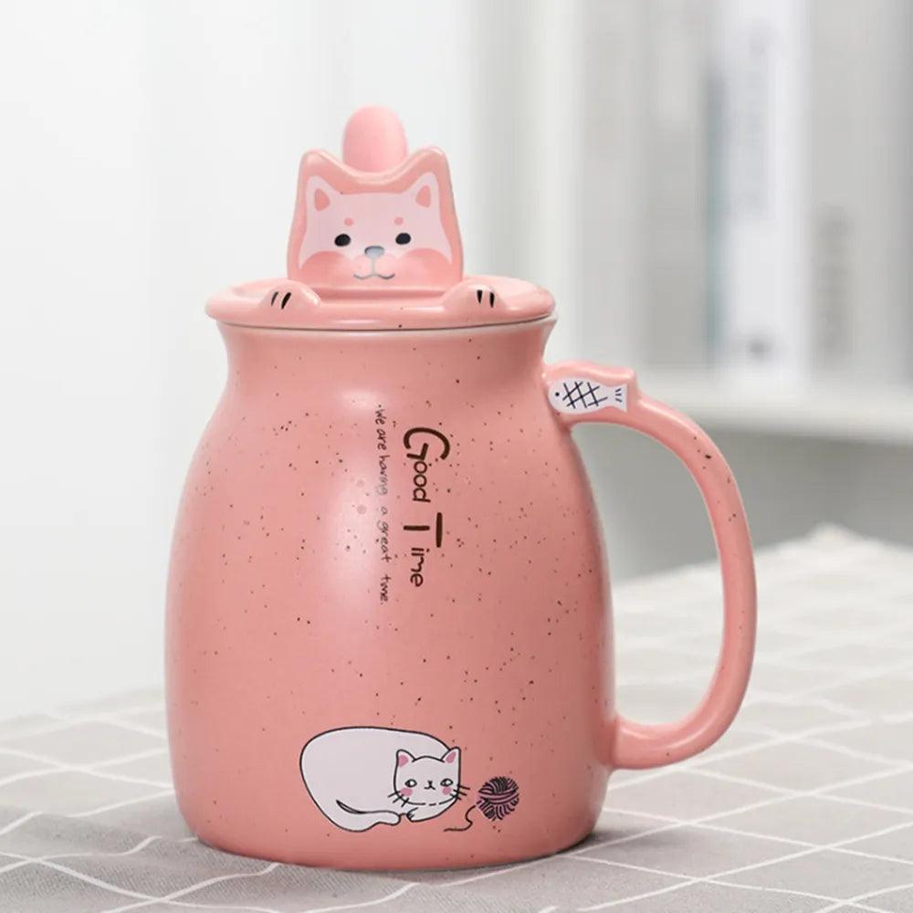 Cartoon Cat Mug With Lid and Spoon - Just Cats - Gifts for Cat Lovers