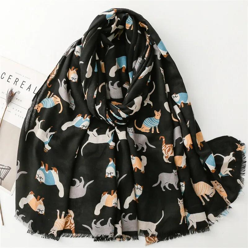 Cartoon Cat Pattern Shawl Scarf, 6 Colors - Just Cats - Gifts for Cat Lovers