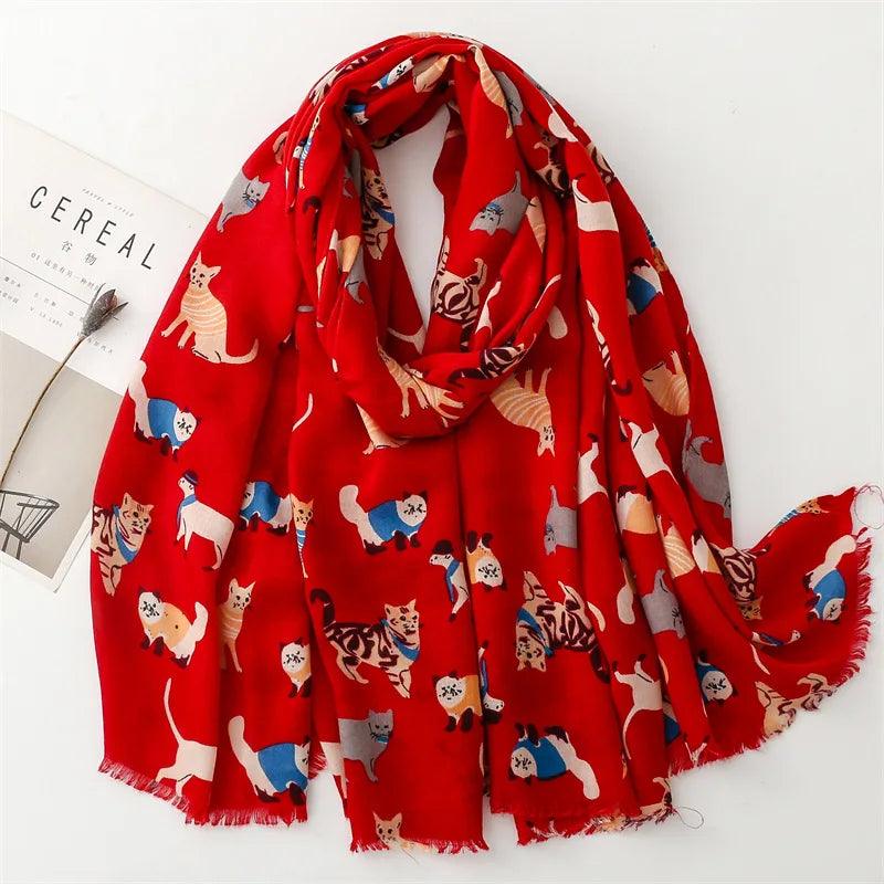 Cartoon Cat Pattern Shawl Scarf, 6 Colors - Just Cats - Gifts for Cat Lovers