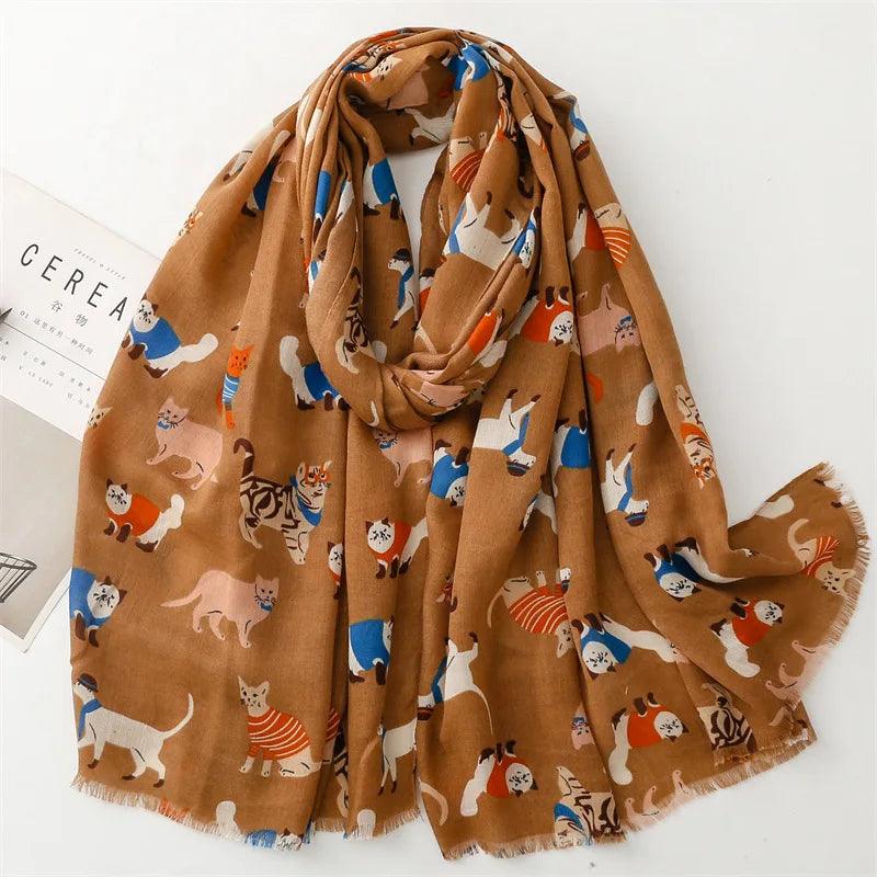 Cartoon Cat Pattern Shawl Scarf, 6 Colors - Just Cats - Gifts for Cat Lovers