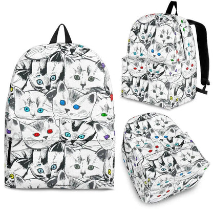 Cartoon Cat print Backpack, 3 Sizes, 6 Designs - Just Cats - Gifts for Cat Lovers