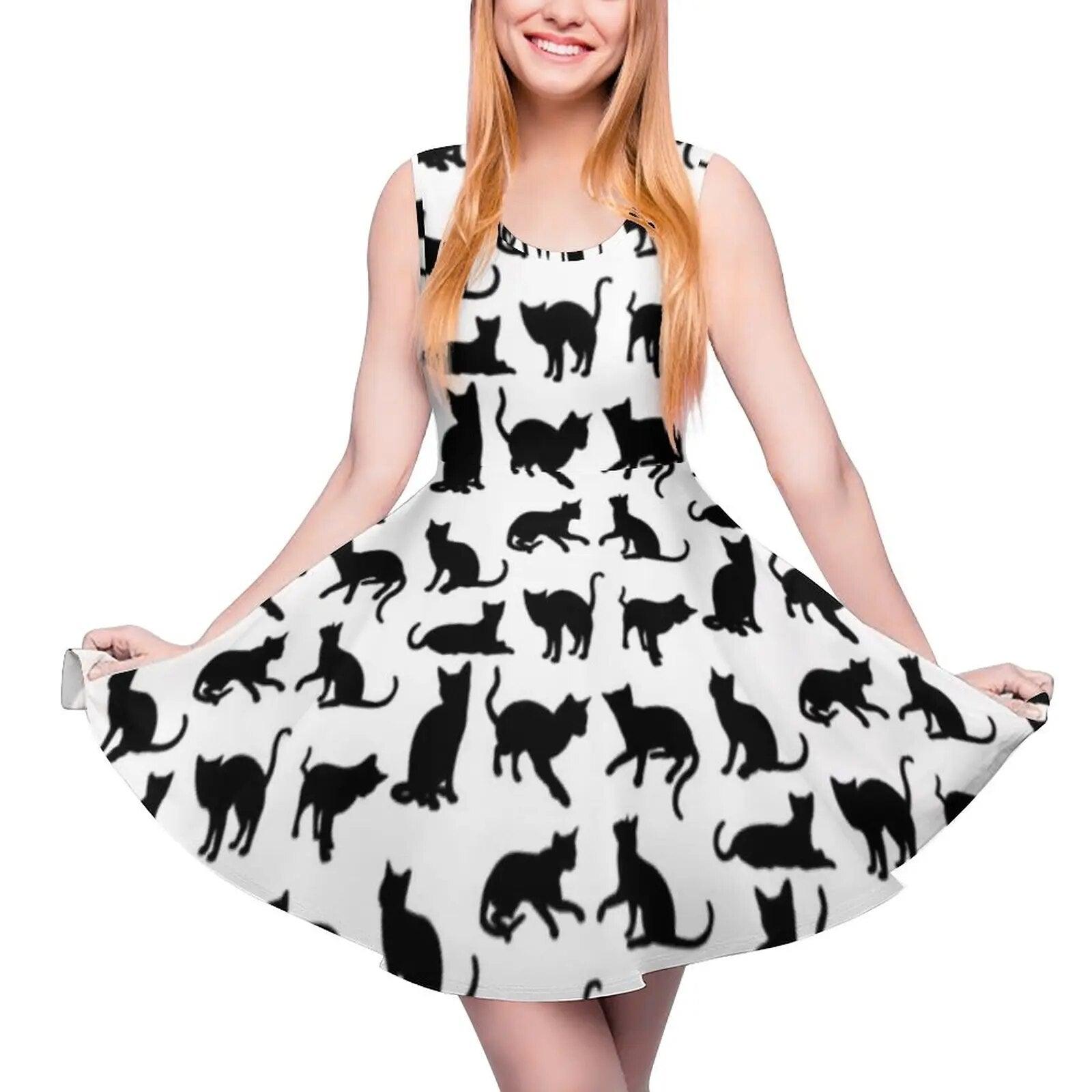 Cartoon Cat Print Dresses, 10 Designs, XS-5XL - Just Cats - Gifts for Cat Lovers