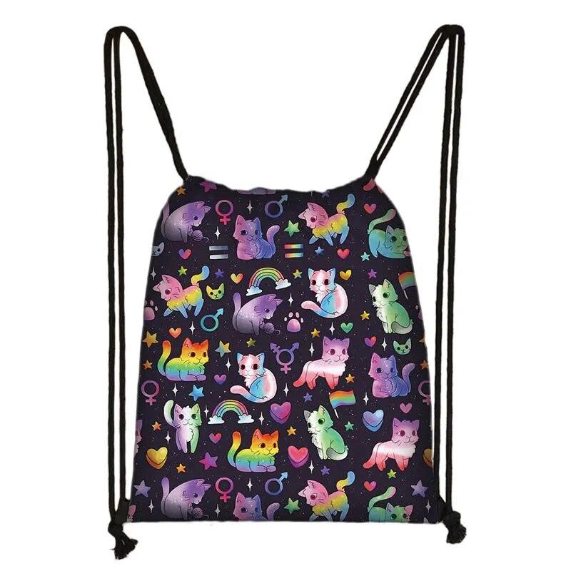 Cartoon Cat Printed Drawstring Backpack, 13 Designs - Just Cats - Gifts for Cat Lovers