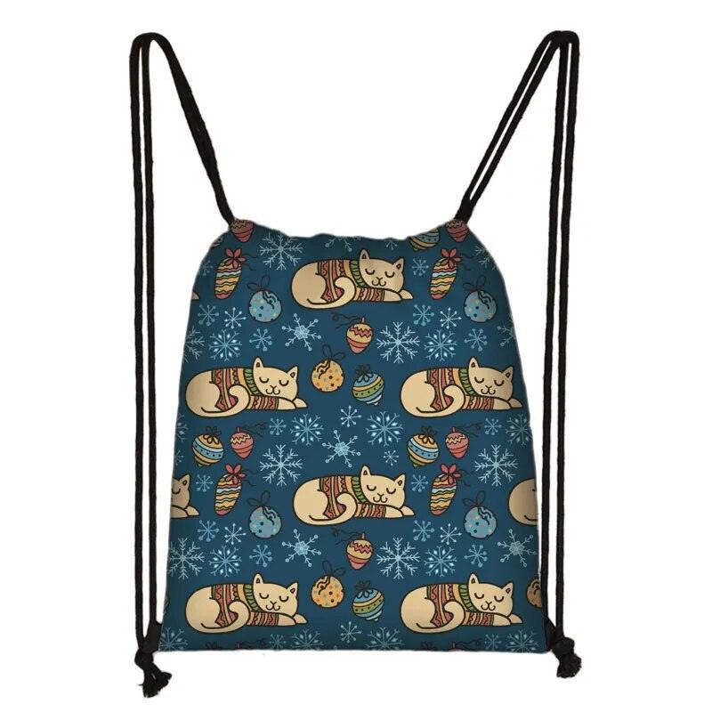 Cartoon Cat Printed Drawstring Backpack, 13 Designs - Just Cats - Gifts for Cat Lovers