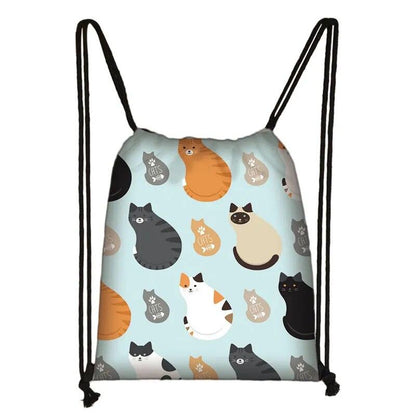 Cartoon Cat Printed Drawstring Backpack, 13 Designs - Just Cats - Gifts for Cat Lovers