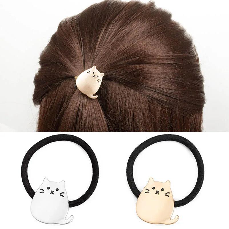 Cartoon Cat Shape Ponytail Band,Silver/Gold - Just Cats - Gifts for Cat Lovers