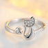 Cat & heart Silver Zircon adjustable Ring , Silver/Rose Gold - Just Cats - Gifts for Cat Lovers