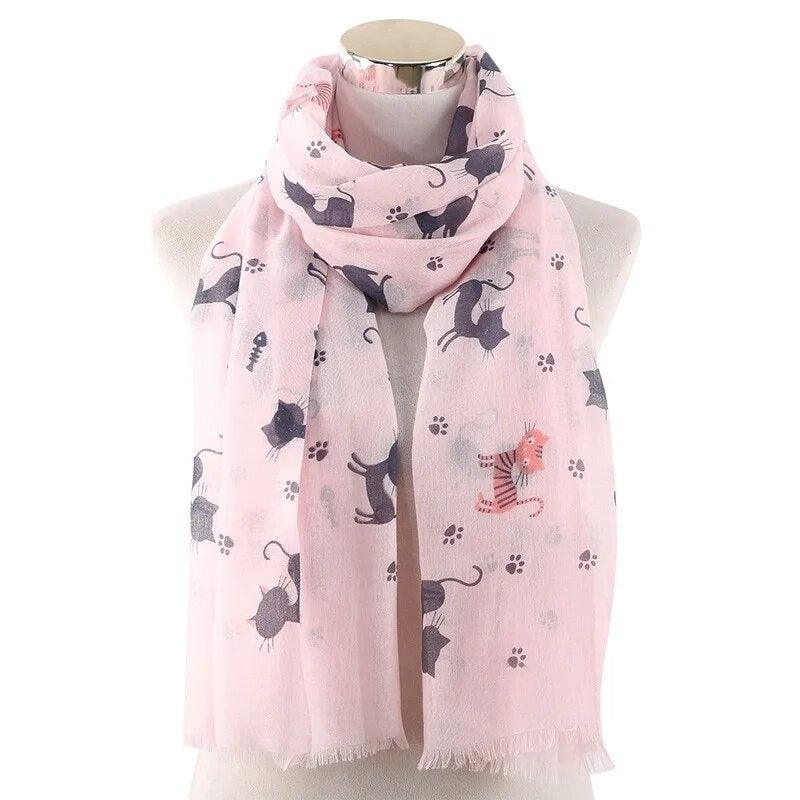 Cat And Paw Prints Shawl Scarf, 4 Colors - Just Cats - Gifts for Cat Lovers