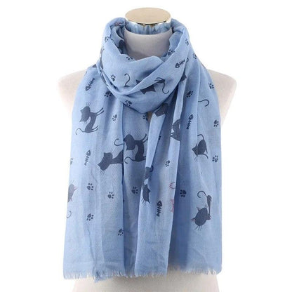 Cat And Paw Prints Shawl Scarf, 4 Colors - Just Cats - Gifts for Cat Lovers