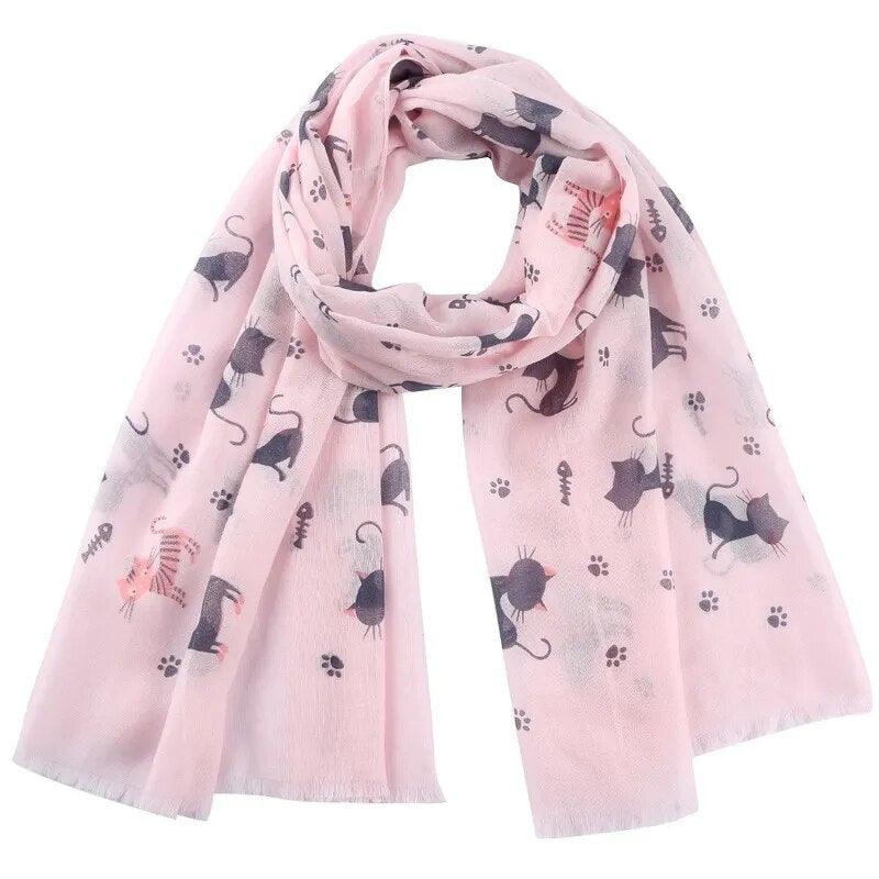 Cat And Paw Prints Shawl Scarf, 4 Colors - Just Cats - Gifts for Cat Lovers