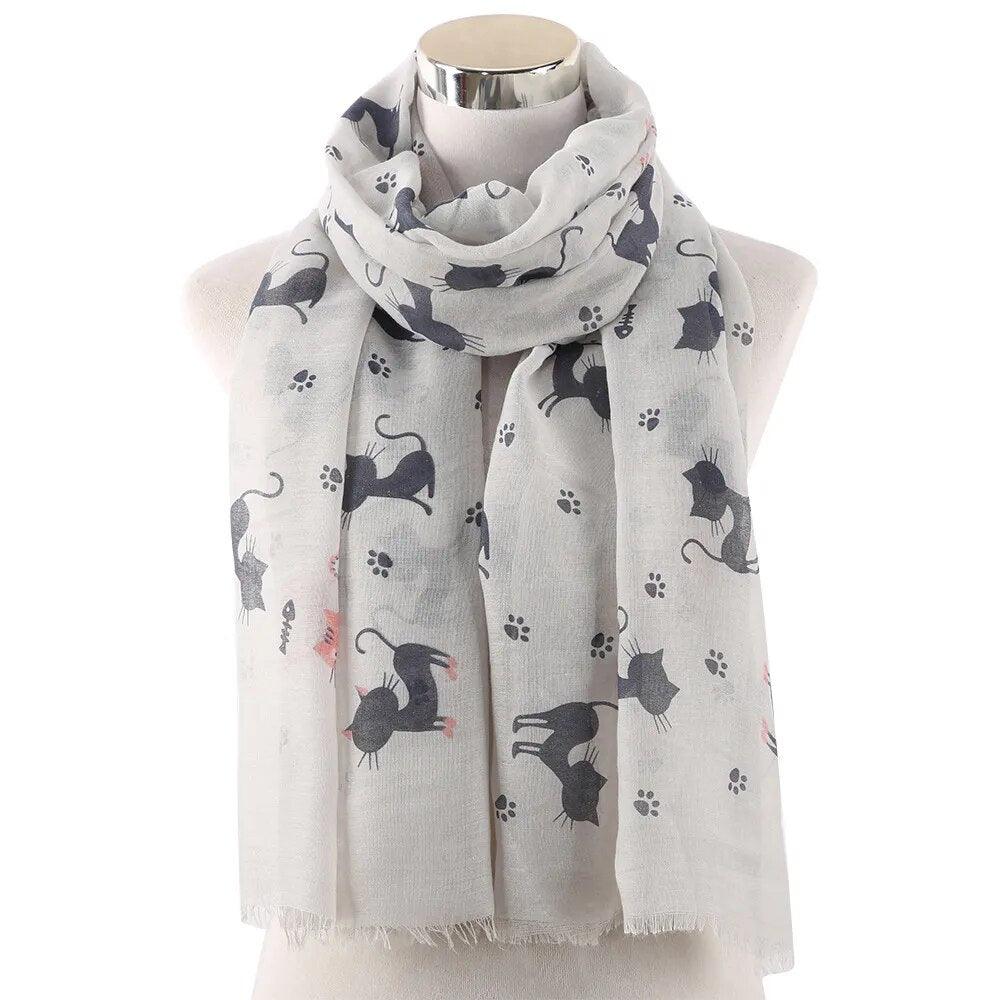 Cat And Paw Prints Shawl Scarf, 4 Colors - Just Cats - Gifts for Cat Lovers