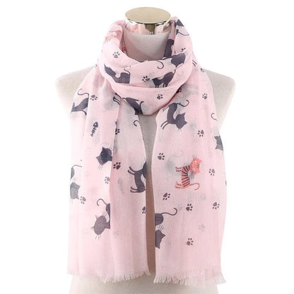 Cat And Paw Prints Shawl Scarf, 4 Colors - Just Cats - Gifts for Cat Lovers