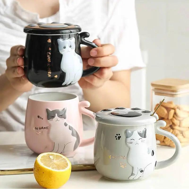 Cat Ceramig Mug with Lid and Spoon - Just Cats - Gifts for Cat Lovers