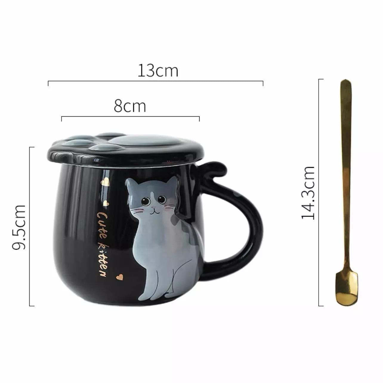 Cat Ceramig Mug with Lid and Spoon - Just Cats - Gifts for Cat Lovers