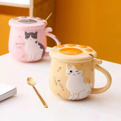 Cat Ceramig Mug with Lid and Spoon - Just Cats - Gifts for Cat Lovers