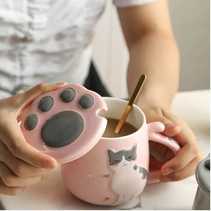 Cat Ceramig Mug with Lid and Spoon - Just Cats - Gifts for Cat Lovers