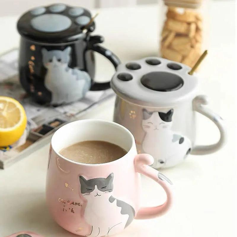 Cat Ceramig Mug with Lid and Spoon - Just Cats - Gifts for Cat Lovers