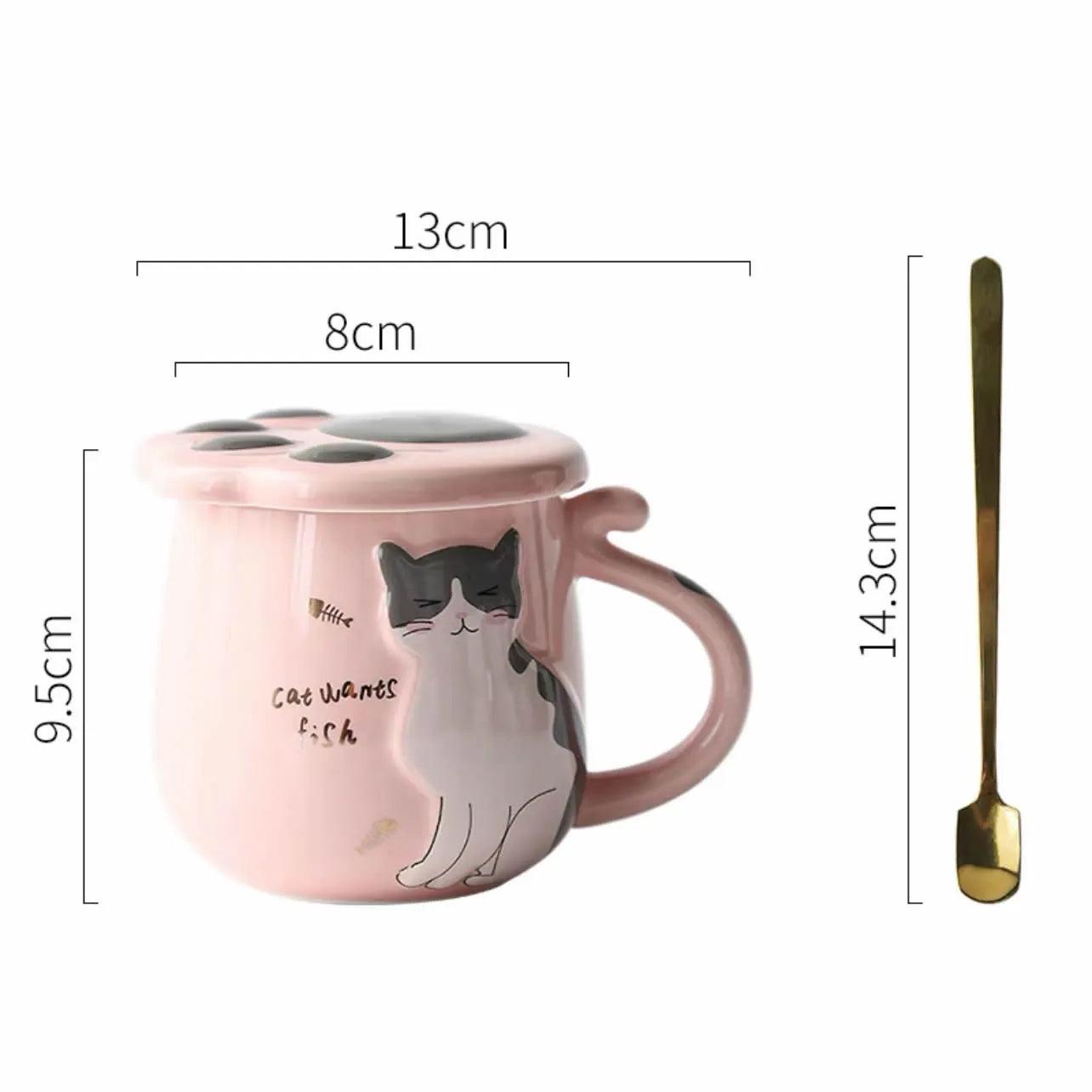 Cat Ceramig Mug with Lid and Spoon - Just Cats - Gifts for Cat Lovers