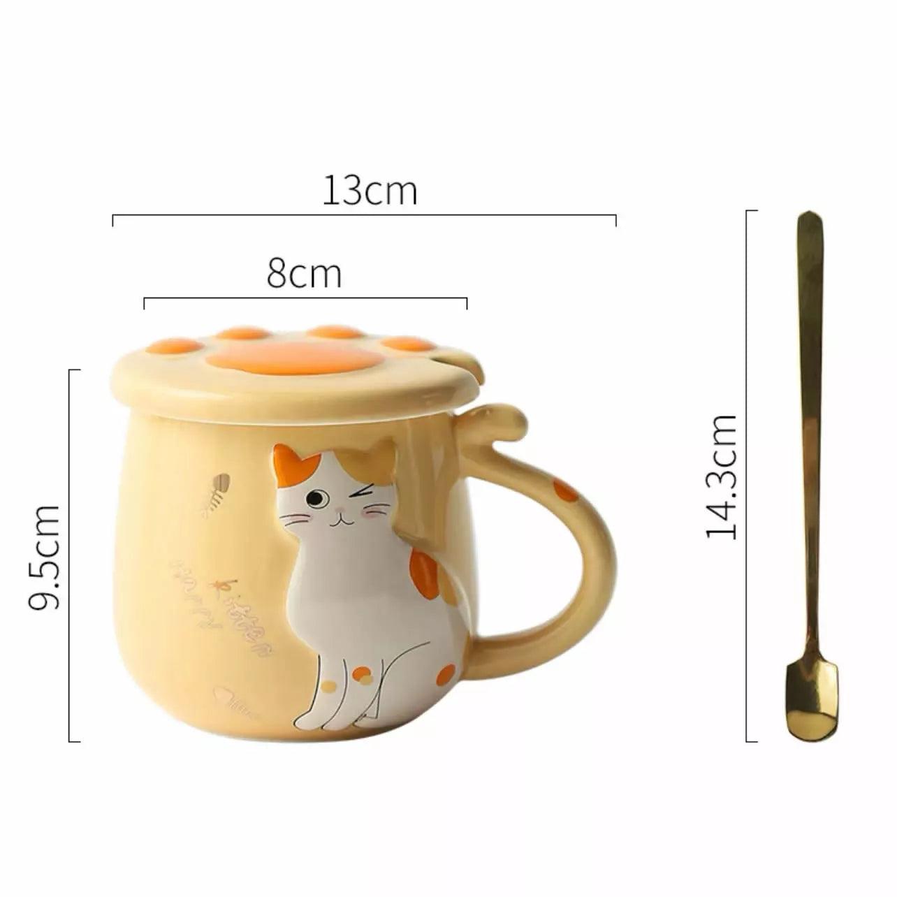 Cat Ceramig Mug with Lid and Spoon - Just Cats - Gifts for Cat Lovers