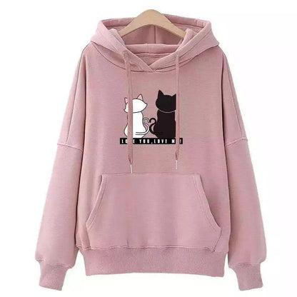 Cat couple Print Hoodie, 10 Colors, M-3XL - Just Cats - Gifts for Cat Lovers