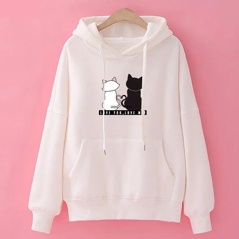 Cat couple Print Hoodie, 10 Colors, M-3XL - Just Cats - Gifts for Cat Lovers