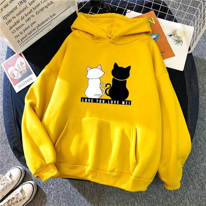 Cat couple Print Hoodie, 10 Colors, M-3XL - Just Cats - Gifts for Cat Lovers