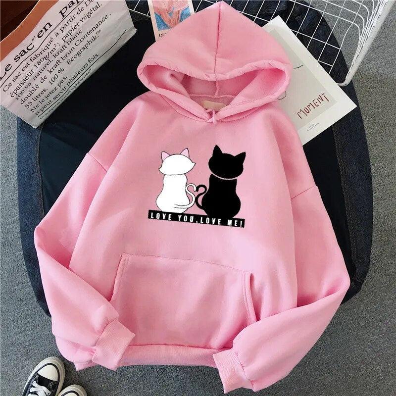 Cat couple Print Hoodie, 10 Colors, M-3XL - Just Cats - Gifts for Cat Lovers