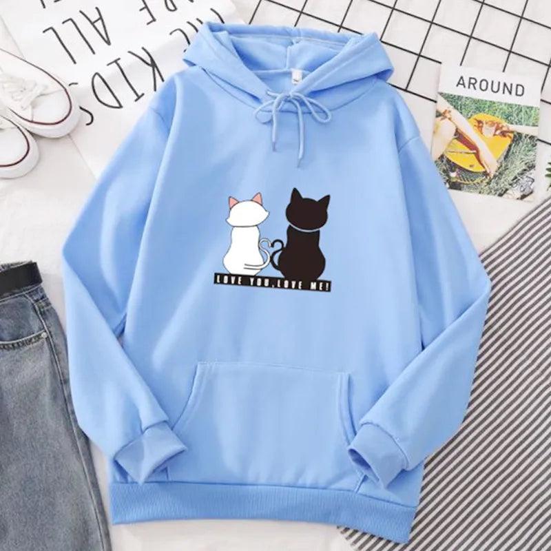 Cat couple Print Hoodie, 10 Colors, M-3XL - Just Cats - Gifts for Cat Lovers