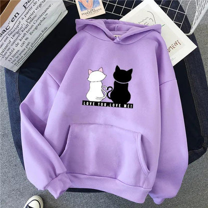 Cat couple Print Hoodie, 10 Colors, M-3XL - Just Cats - Gifts for Cat Lovers